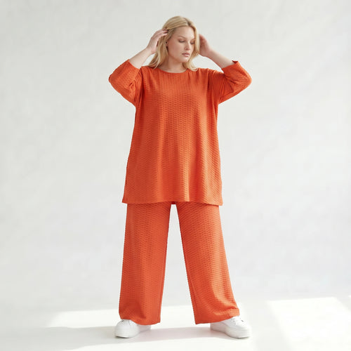 Ausgefallene Palazzo Hose im Lagenlook mit stretchigem Jacquard, weich fließend und leger, Rost