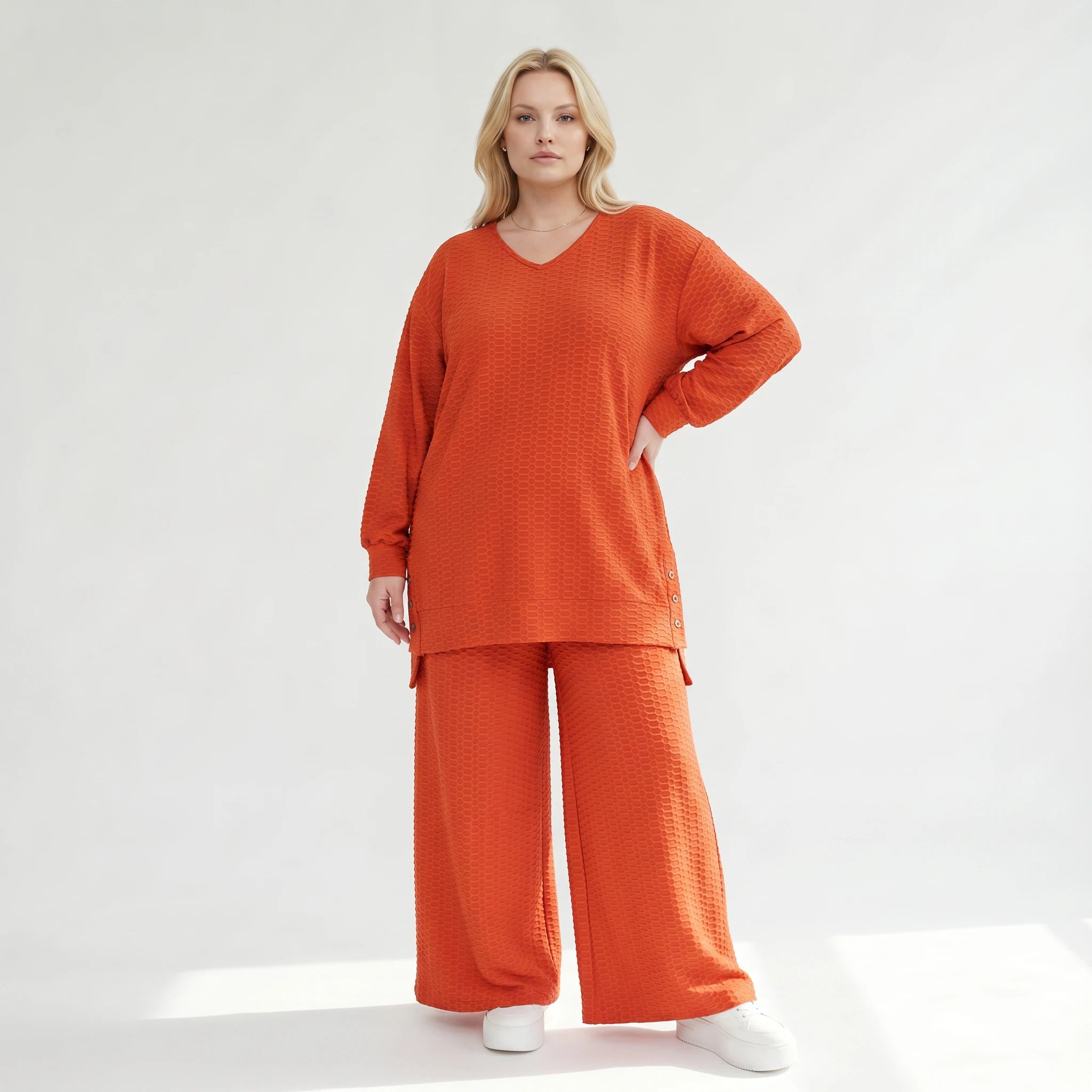 Ausgefallenes Oversize Shirt mit erhabener Waffelstruktur, fließend weich und elastisch, Rost