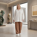 Ausgefallenes Oversize Shirt aus weich fließendem Jacquard mit Zierknöpfen und Strukturmuster, Weiß