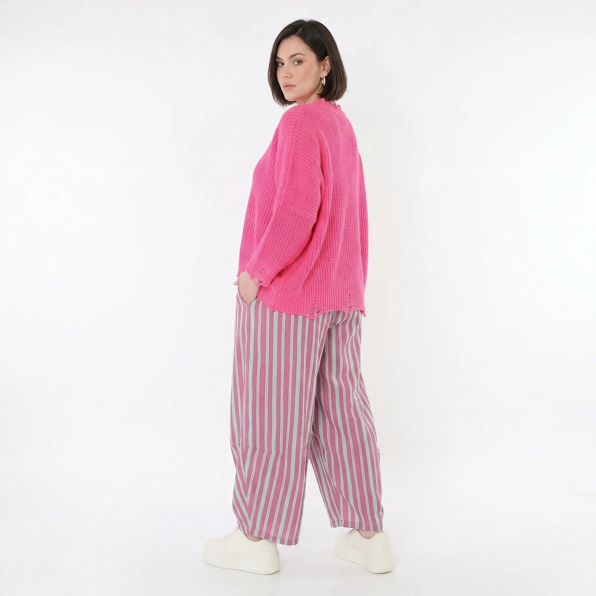 Ballon Hose im lässig zeitlosen Lagenlook mit weitem Bein und luftiger Leinen-Optik, Fuchsia/Mint