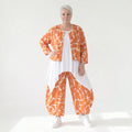 Ausgefallene Ballon Hose im legeren Lagenlook mit luftig leichter Popeline und Batik Muster, Orange/Weiß