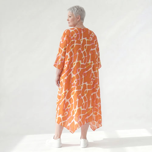Ausgefallenes Ballonkleid im zeitlosen Lagenlook aus leichter Popeline mit schimmerndem Finish, Orange/Weiß