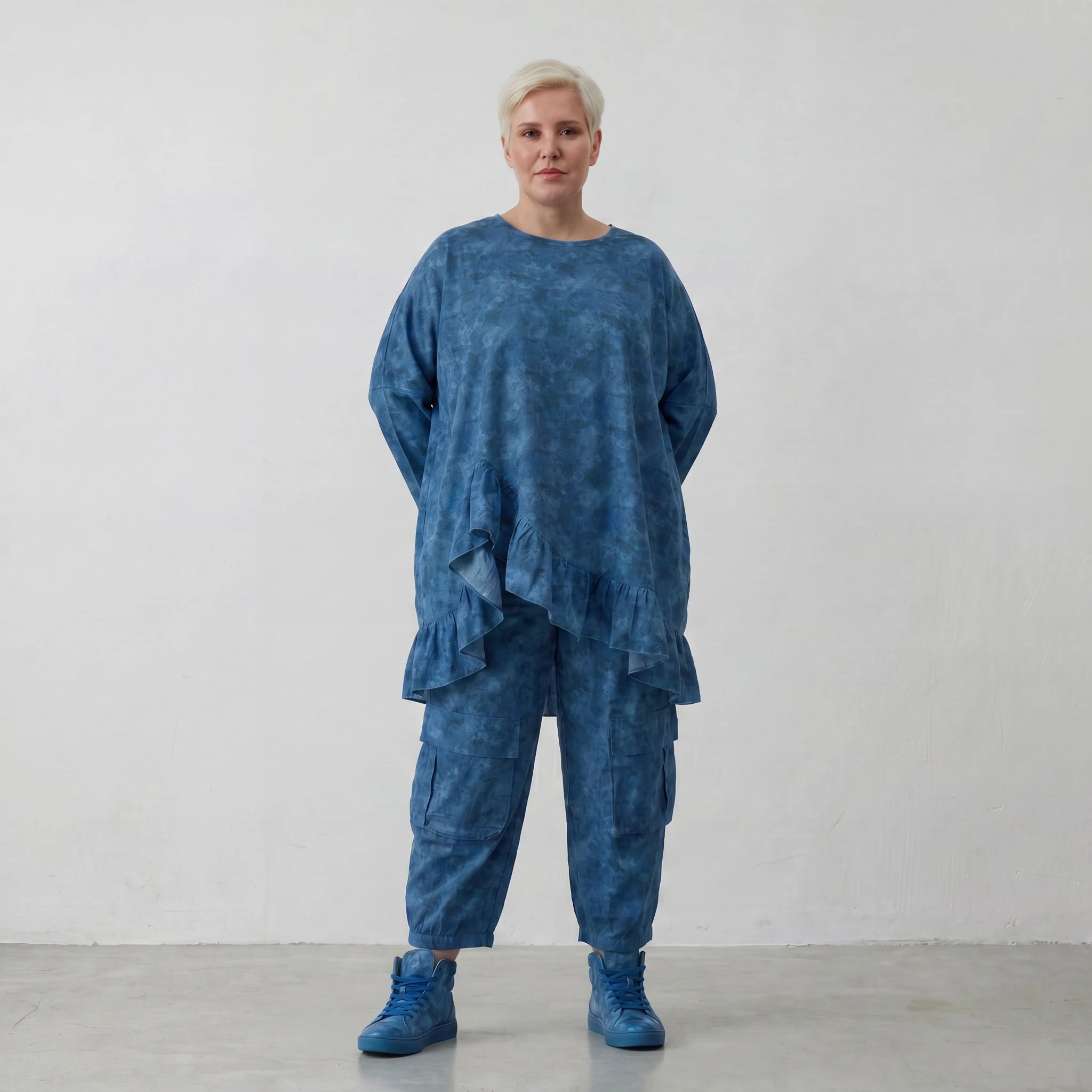 Luftig leichtes Oversize Big Shirt aus feinster Baumwoll Popeline im ausgefallenen Lagenlook, Petrol