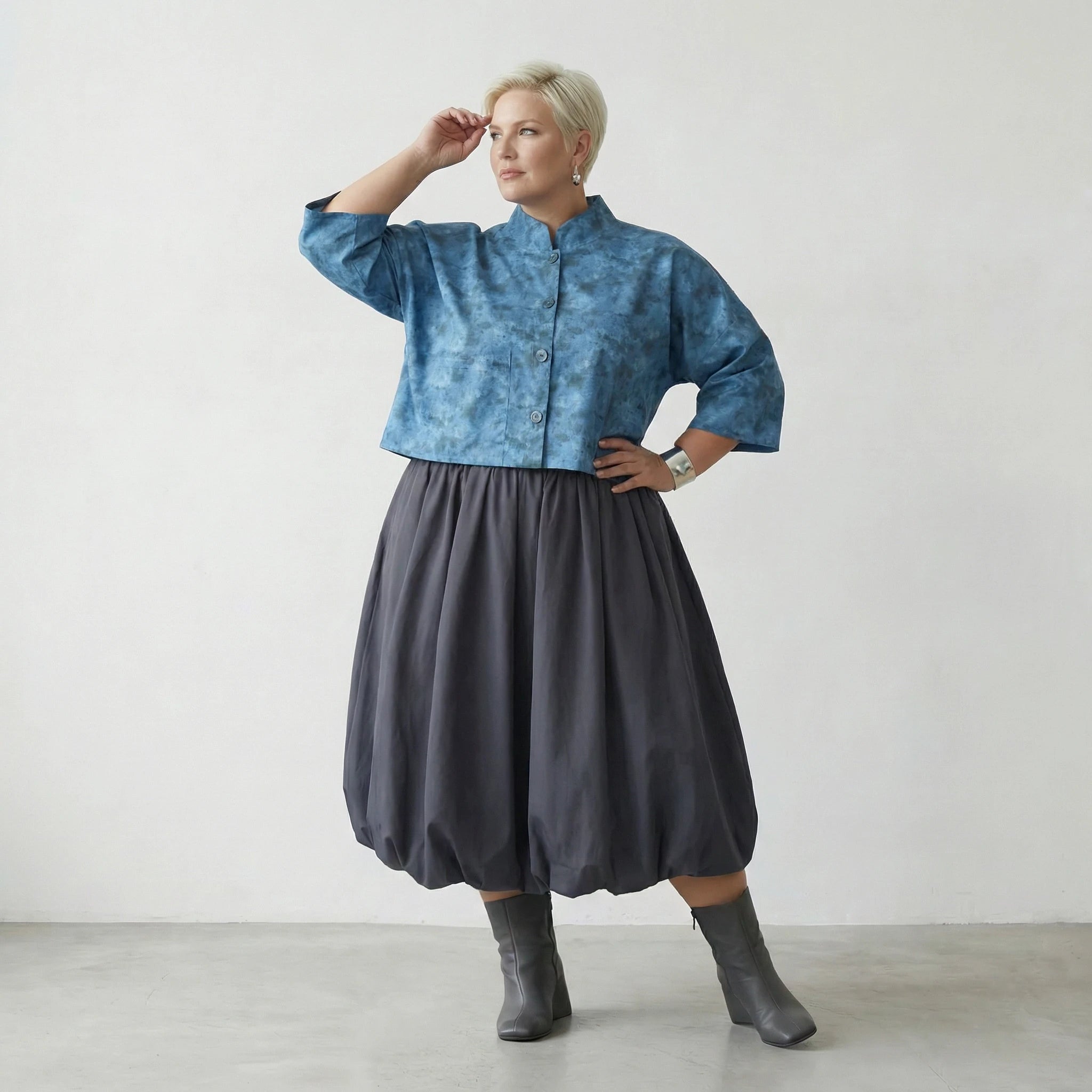 Luftig leichte Oversize Jacke aus hochwertiger Baumwoll Popeline im ausgefallenen Lagenlook, Petrol