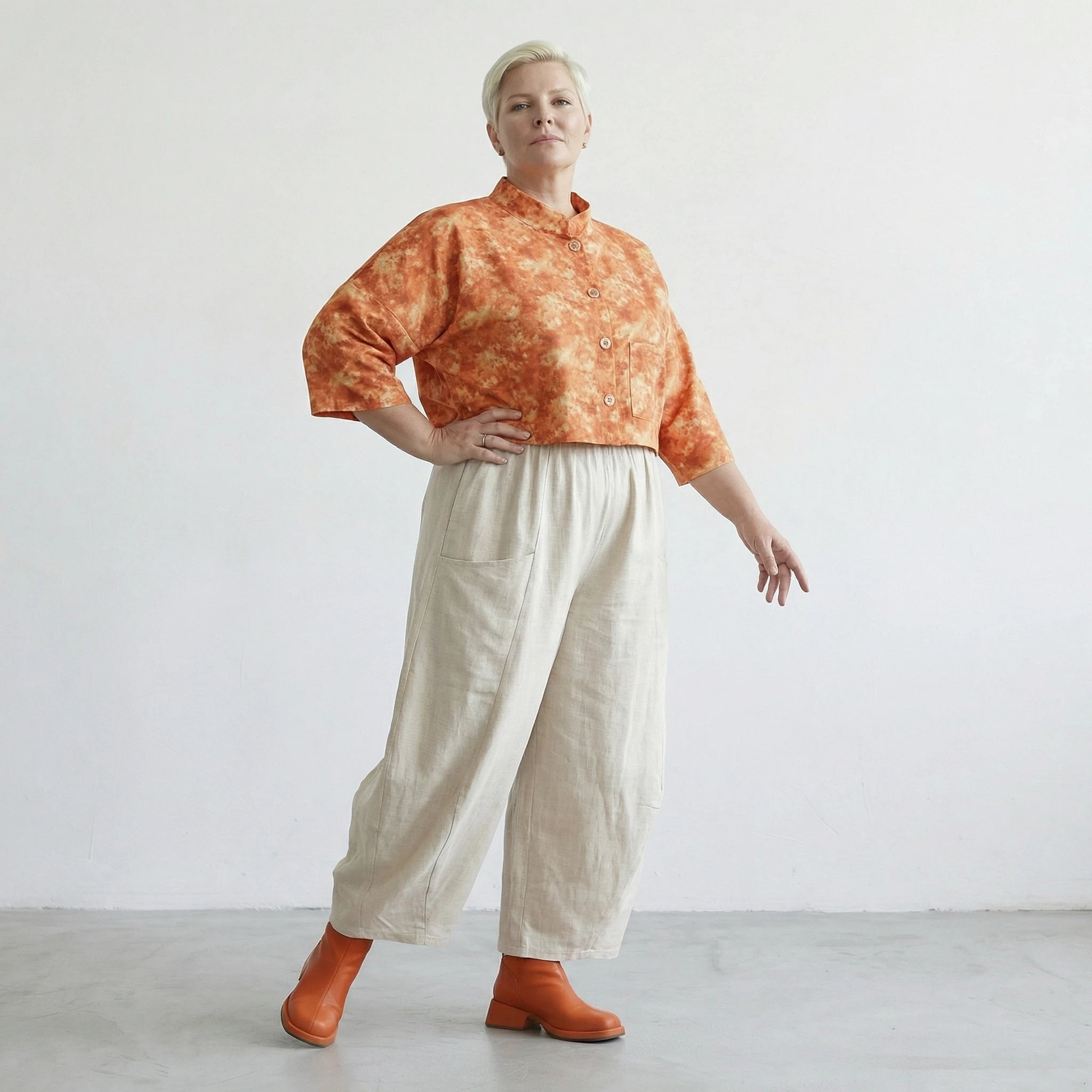 Kastige Oversize Jacke aus leichter feiner Baumwoll Popeline, Lagenlook für stilvolle Outfits, Orange
