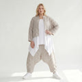 Stilvolle Oversize Jacke in lässigem Lagenlook mit leichter Leinen Optik und Streifen, Sand/Weiß
