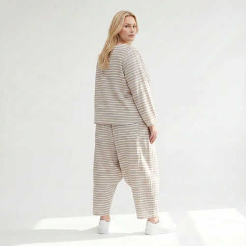 Luftig leichte Oversize Jacke im ausgefallenen Lagenlook mit zeitlosen Streifen, Sand/Weiß