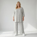 Stilvolle Lagenlook Hose aus weich fließendem Jersey im legeren Oversize Stil mit Streifen, Weiß/Grau