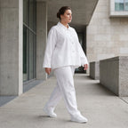 Zeitlose weisse Karottenhose aus Viskosemix weich elastisch leger modern leicht Lagenlook