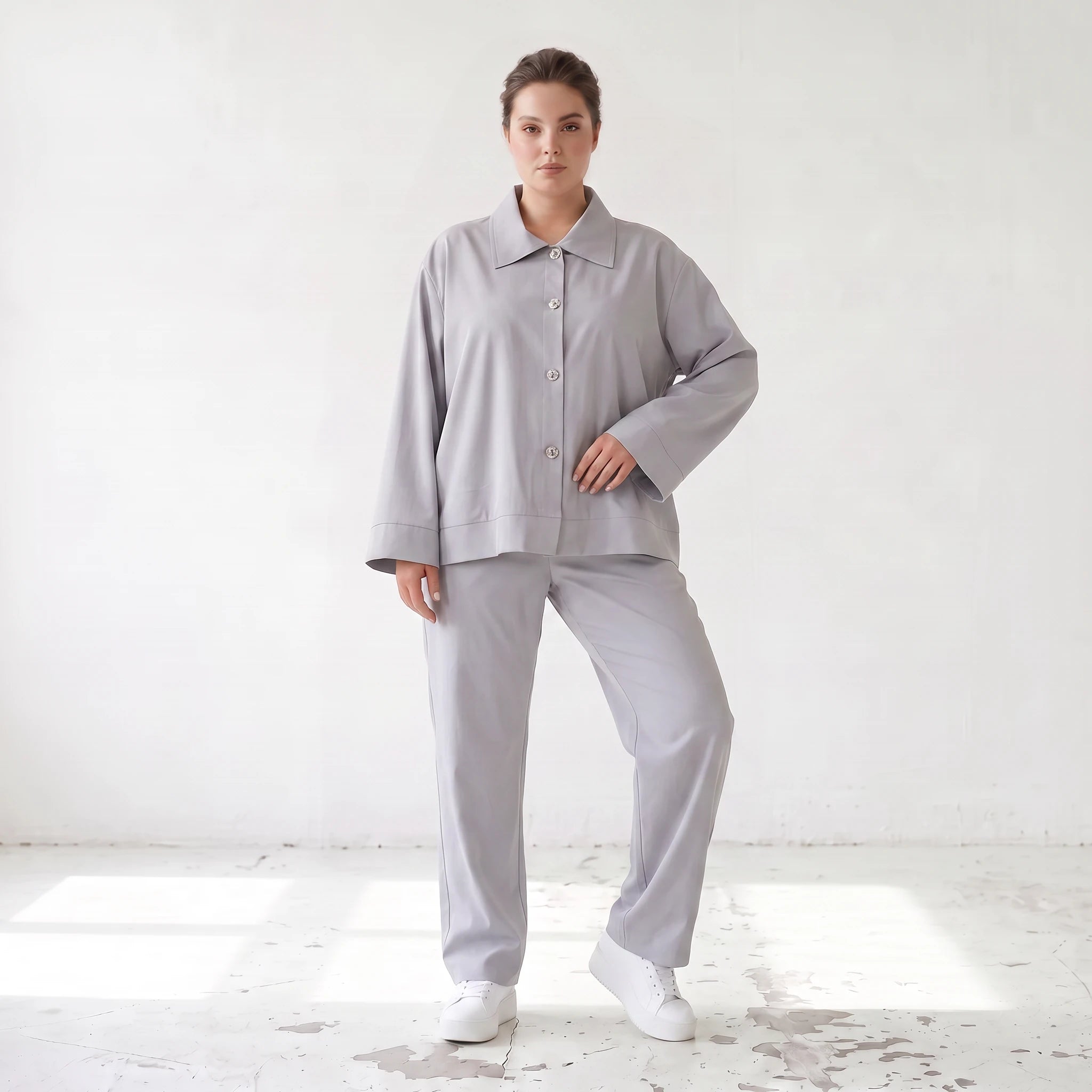Zeitlose Karottenhose Grau elastisch leger ausgefallen Lagenlook Komfortliebling weich