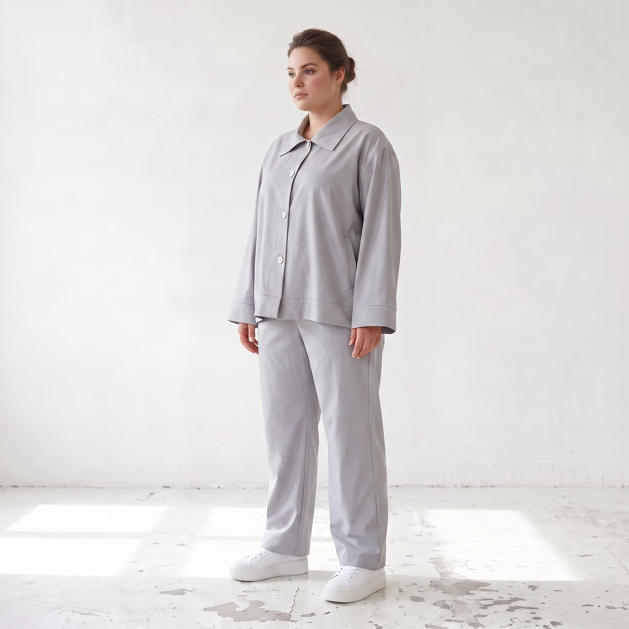 Zeitlose Karottenhose Grau elastisch leger ausgefallen Lagenlook Komfortliebling weich