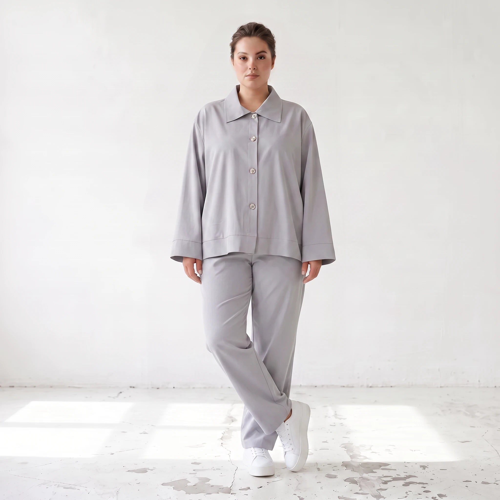 Zeitlose Karottenhose Grau elastisch leger ausgefallen Lagenlook Komfortliebling weich