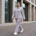 Zeitlose Karottenhose Grau elastisch leger ausgefallen Lagenlook Komfortliebling weich