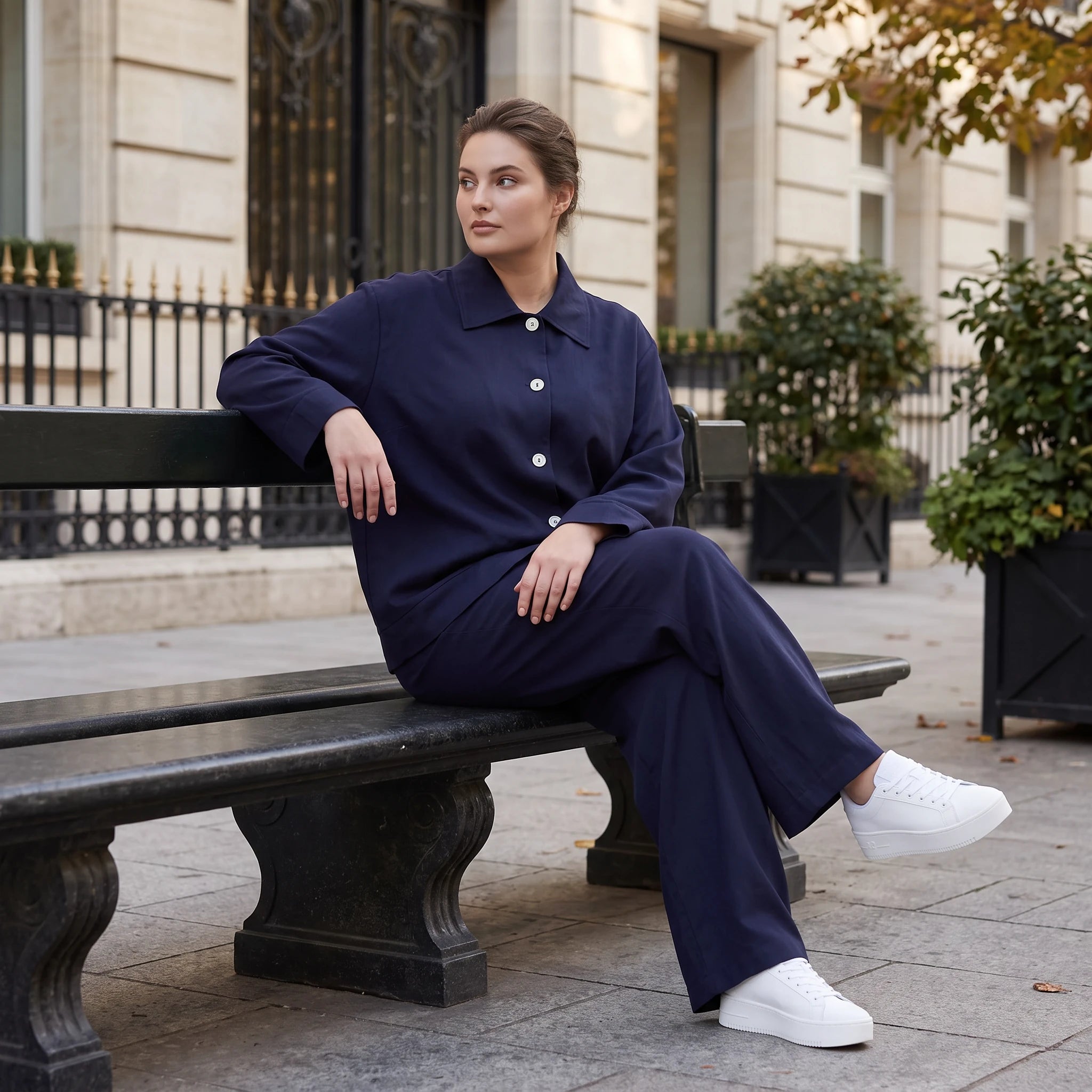 Damen Hose Lagenlook Marine, schmeichelnder Schnitt, Oversize große Größen – AKH Fashion