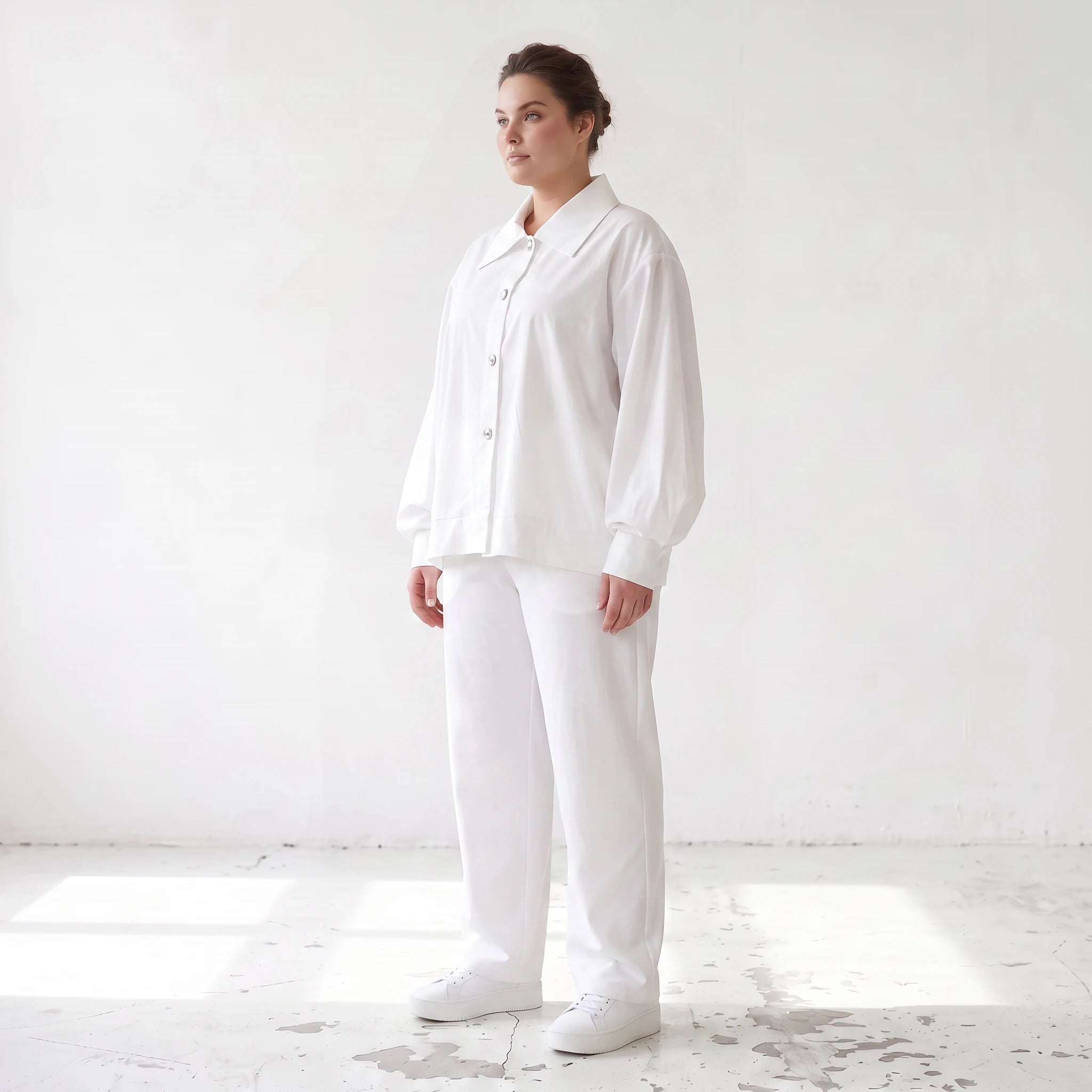 Zeitloser Weißer Blazer im Oversize Lagenlook mit Hemdkragen leger elegant und ausgefallen