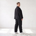 Schwarzer Oversize Blazer leger und zeitlos mit Stretchkomfort und Lagenlook cleanem Look