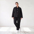 Schwarzer Oversize Blazer leger und zeitlos mit Stretchkomfort und Lagenlook cleanem Look
