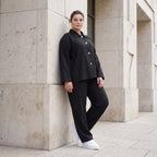 Schwarzer Oversize Blazer leger und zeitlos mit Stretchkomfort und Lagenlook cleanem Look