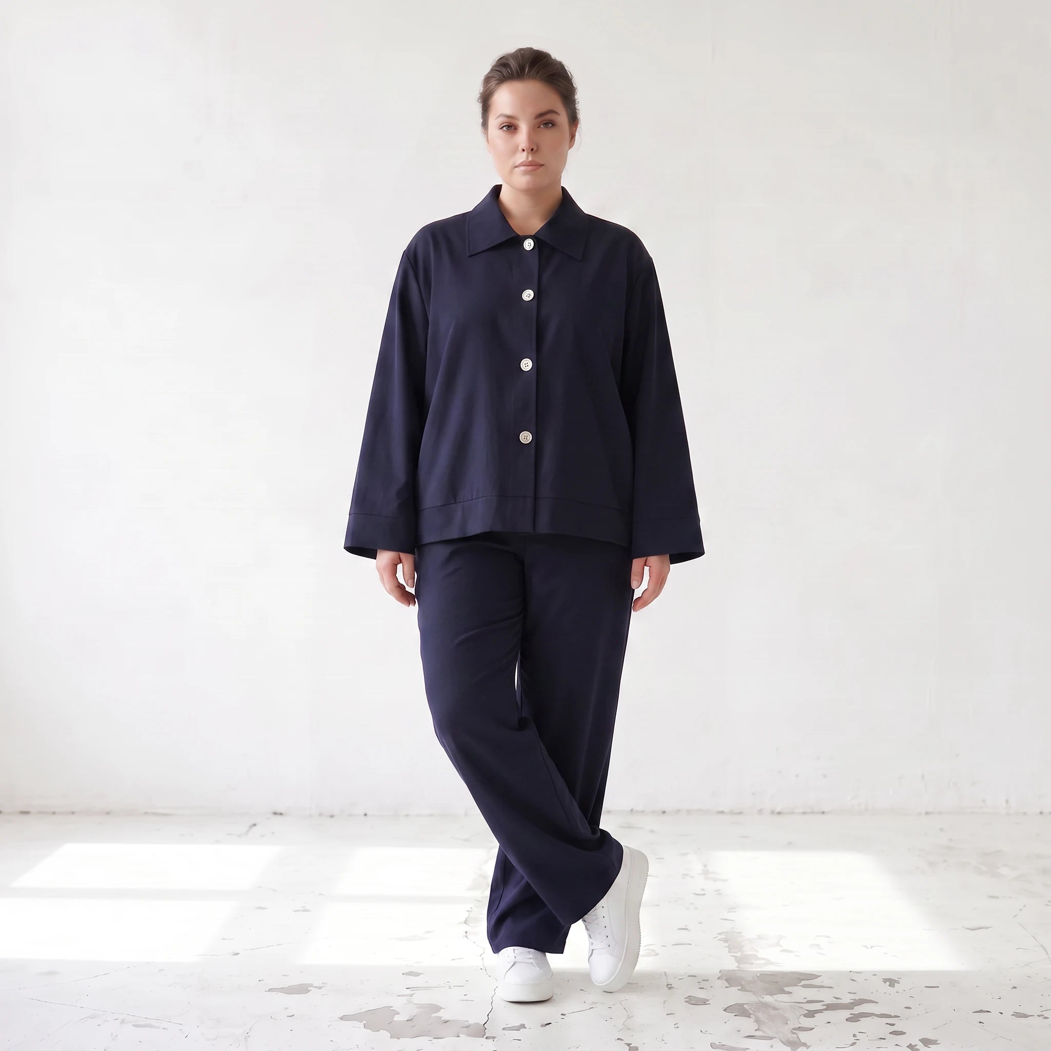 Zeitloser Marine Blazer im entspannten Oversize Lagenlook mit Hemdkragen elastisch weich