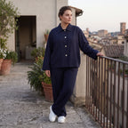 Zeitloser Marine Blazer im entspannten Oversize Lagenlook mit Hemdkragen elastisch weich