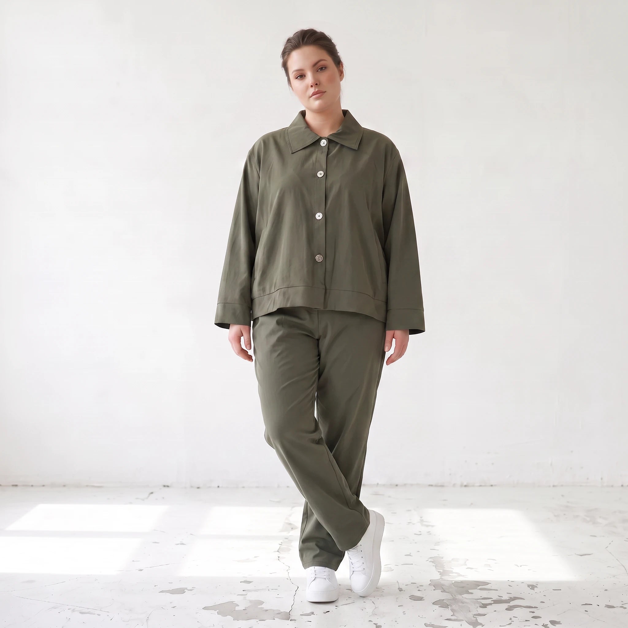 Khaki Bengalineblazer im Oversize Lagenlook weich elastisch zeitlos leger chic sommerlich