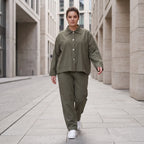 Khaki Bengalineblazer im Oversize Lagenlook weich elastisch zeitlos leger chic sommerlich