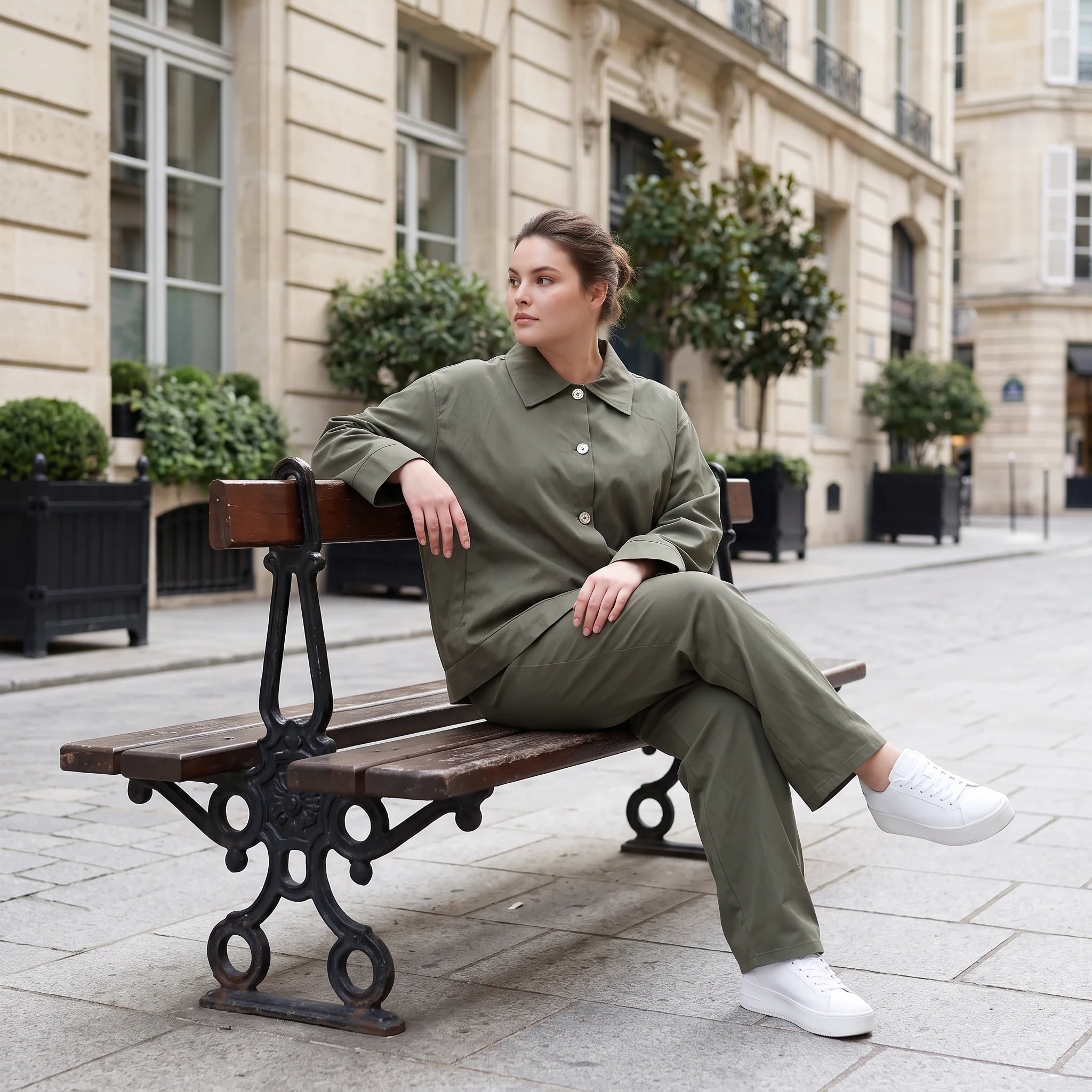 Khaki Bengalineblazer im Oversize Lagenlook weich elastisch zeitlos leger chic sommerlich