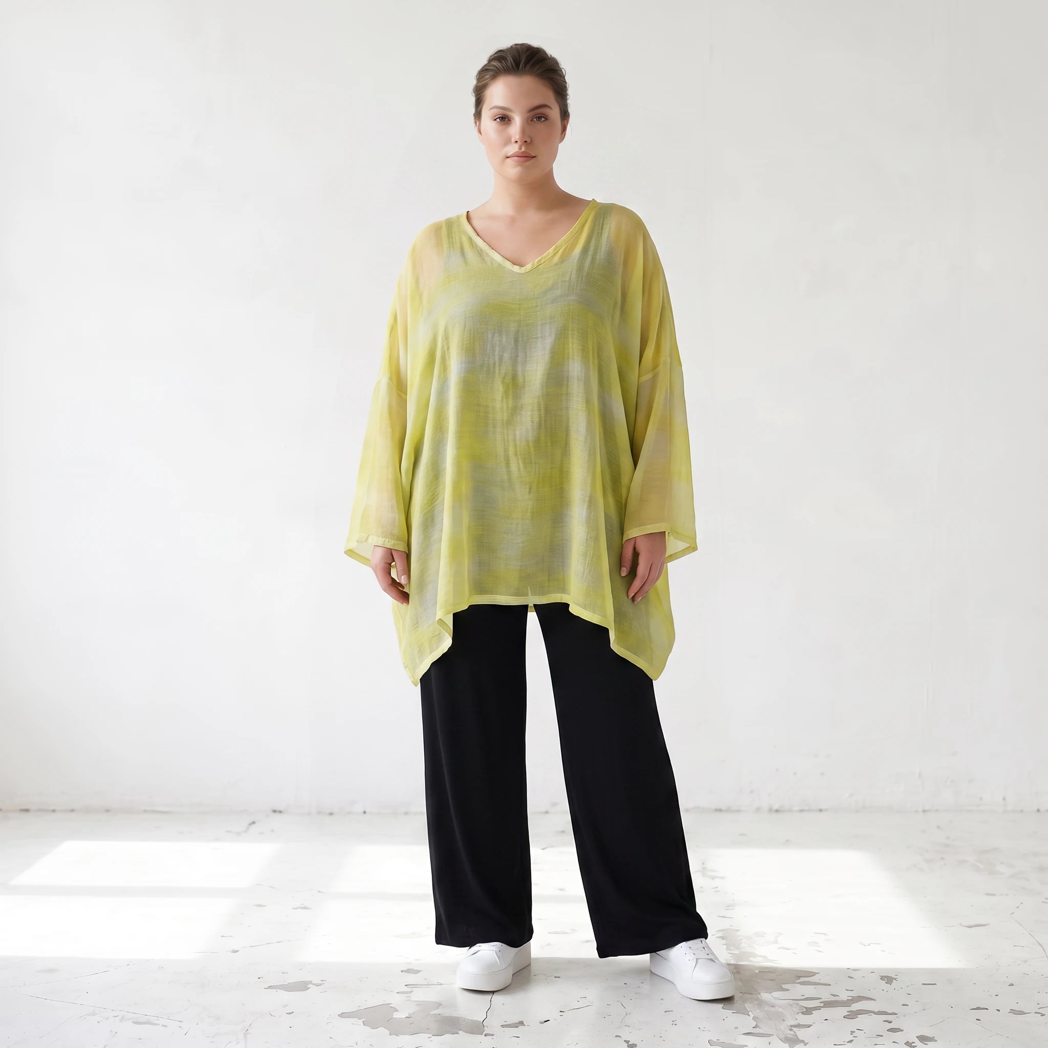 Gelb/Grau Oversize Shirt im Lagenlook weich fliessend locker ausgefallen modern zeitlos