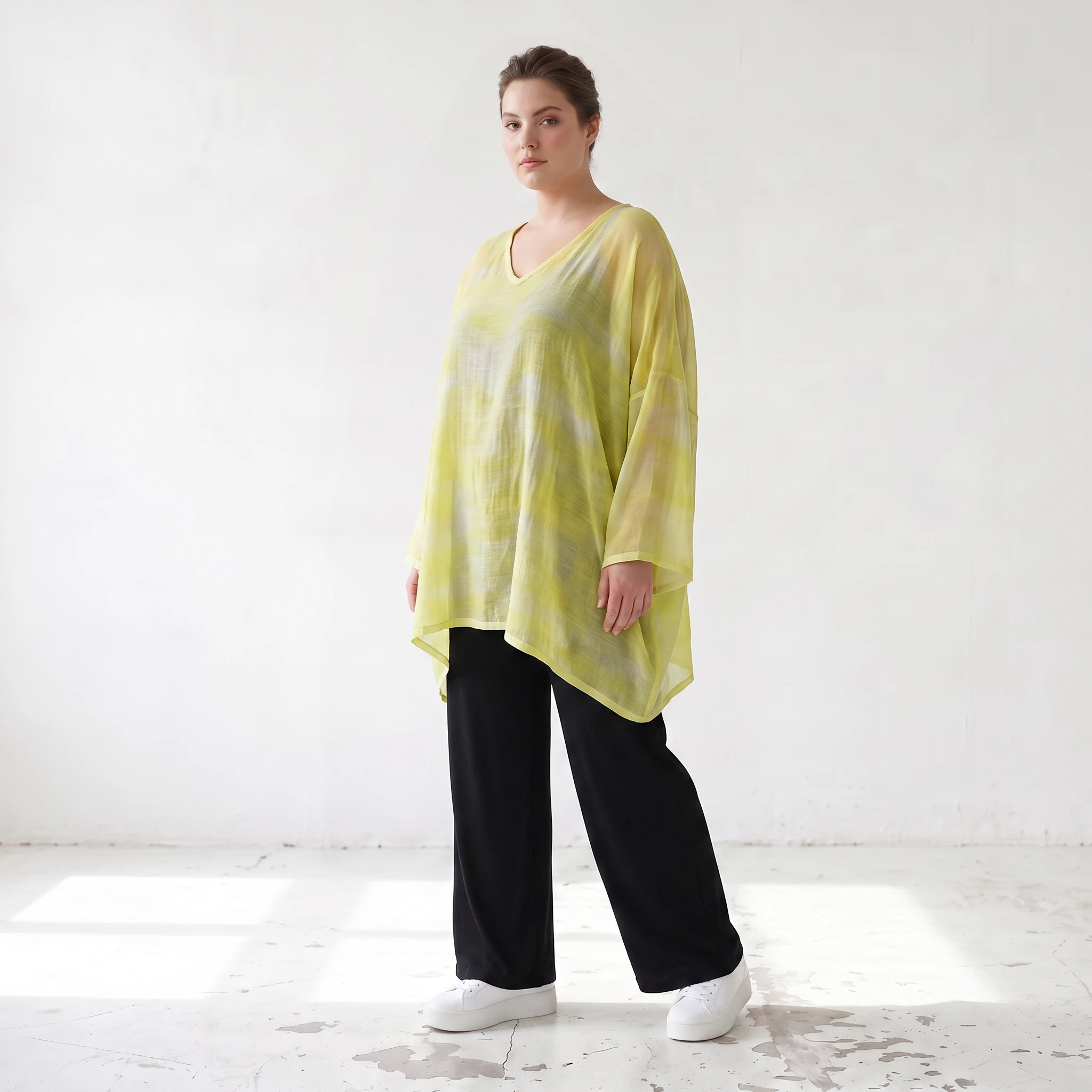 Gelb/Grau Oversize Shirt im Lagenlook weich fliessend locker ausgefallen modern zeitlos
