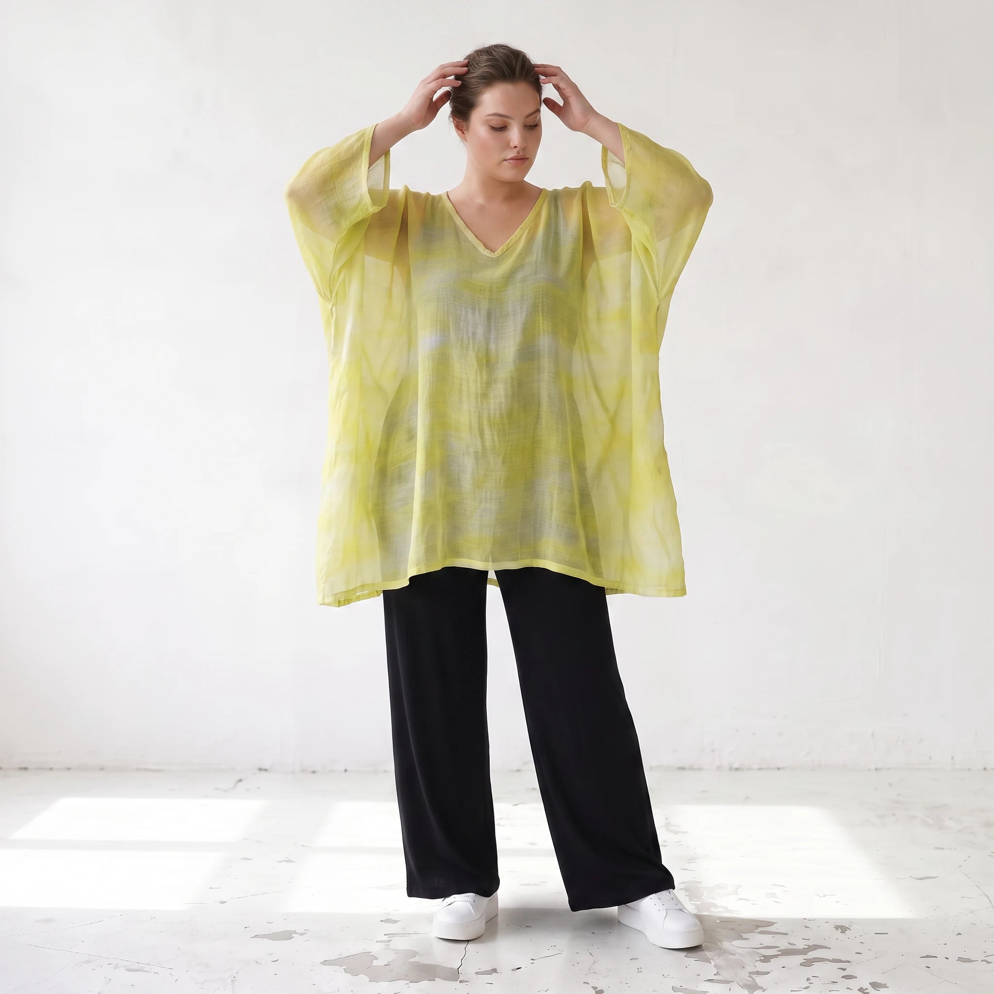 Gelb/Grau Oversize Shirt im Lagenlook weich fliessend locker ausgefallen modern zeitlos