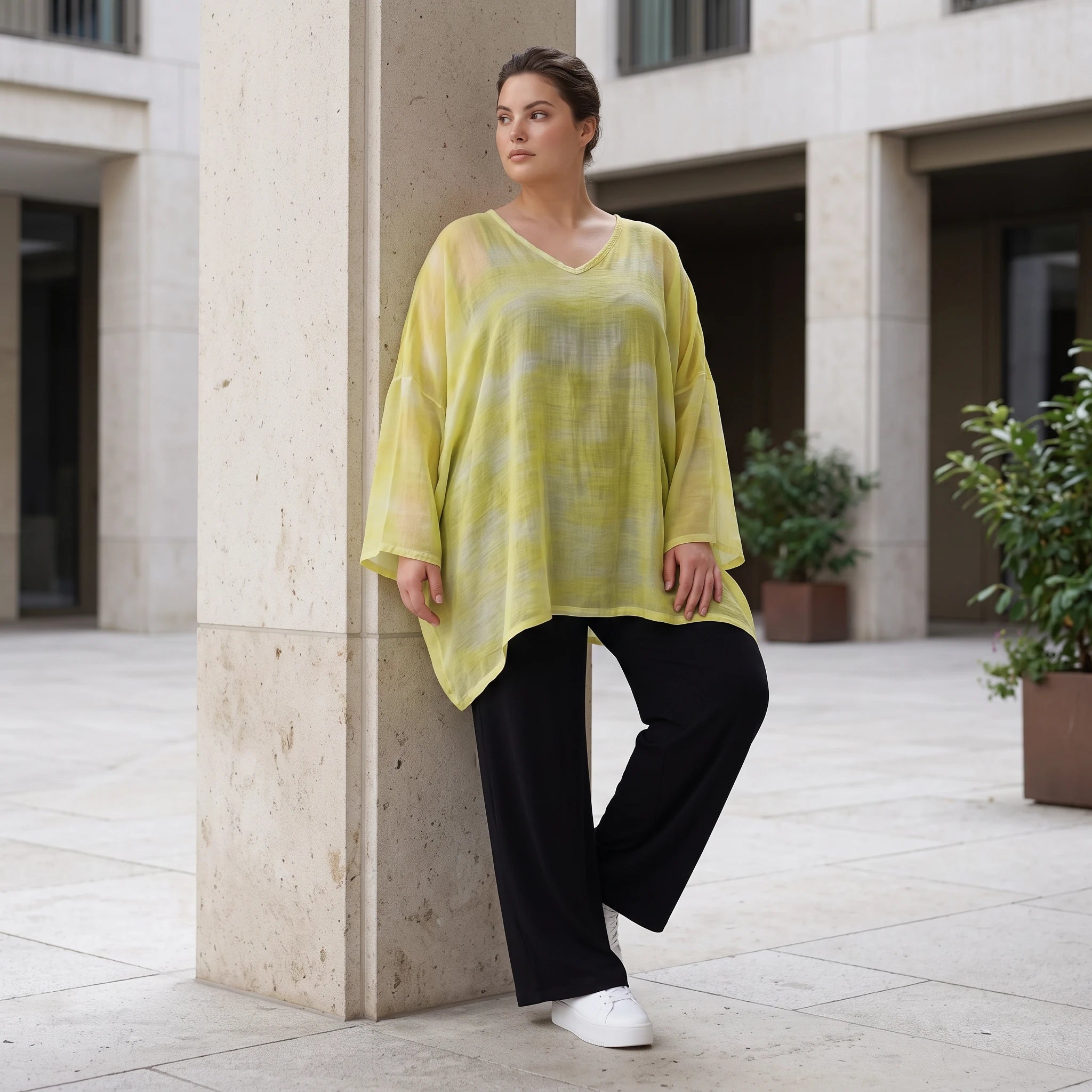 Gelb/Grau Oversize Shirt im Lagenlook weich fliessend locker ausgefallen modern zeitlos