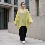 Gelb/Grau Oversize Shirt im Lagenlook weich fliessend locker ausgefallen modern zeitlos