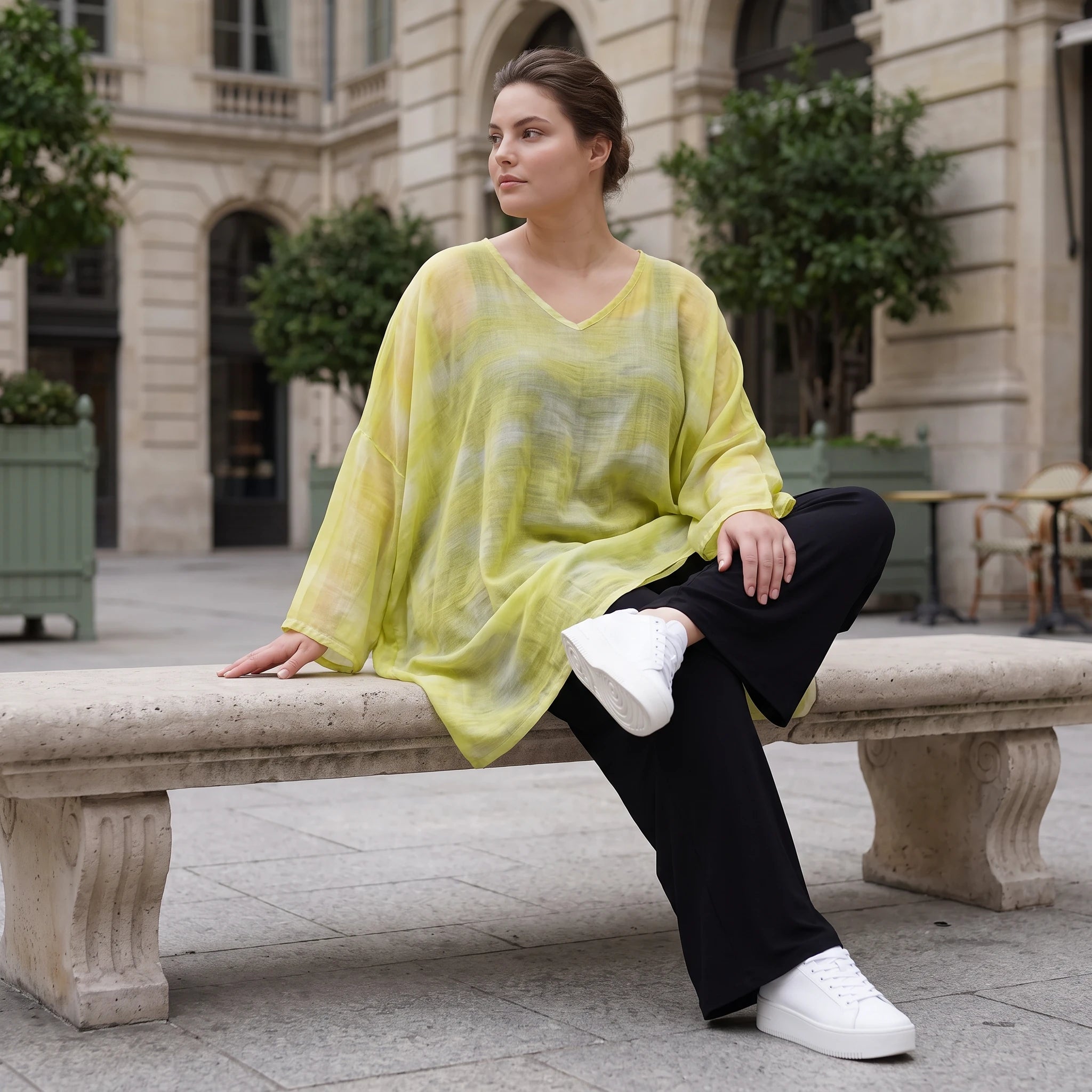 Gelb/Grau Oversize Shirt im Lagenlook weich fliessend locker ausgefallen modern zeitlos