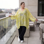 Gelb/Grau Oversize Shirt im Lagenlook weich fliessend locker ausgefallen modern zeitlos