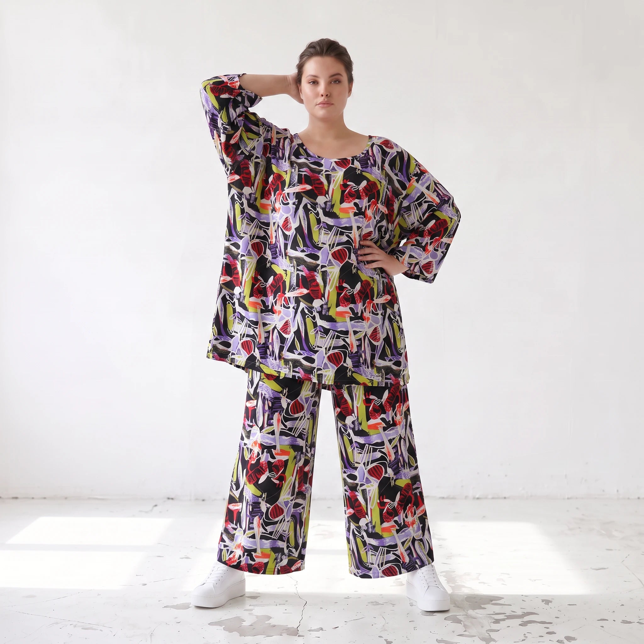 Fliessendes Viskoseshirt im Lagenlook Oversize leger in Schwarz Oliv Lila zeitlos modern