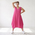 Damen Kleid Lagenlook Viskose Fuchsia, Ballonschnitt, ärmellos, Taschen, Oversize große Größen – AKH Fashion