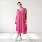 Damen Kleid Lagenlook Viskose Fuchsia, Ballonschnitt, ärmellos, Taschen, Oversize große Größen – AKH Fashion