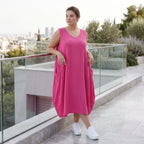 Damen Kleid Lagenlook Viskose Fuchsia, Ballonschnitt, ärmellos, Taschen, Oversize große Größen – AKH Fashion