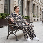 Damen Bluse Lagenlook Viskose Schwarz/Ecru, gerader Schnitt, Langarm, Knopfleiste, Oversize große Größen – AKH Fashion