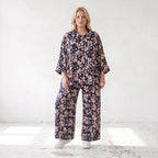 Damen Bluse Lagenlook Viskose Marine/Rose, gerader Schnitt, Langarm, Knopfleiste, Oversize große Größen – AKH Fashion