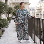 Damen Bluse Lagenlook Viskose Petrol/Rose, gerader Schnitt, Langarm, Knopfleiste, Oversize große Größen – AKH Fashion