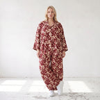 Damen Bluse Lagenlook Viskose Weinrot/Rose, gerader Schnitt, Langarm, Knopfleiste, Oversize große Größen – AKH Fashion