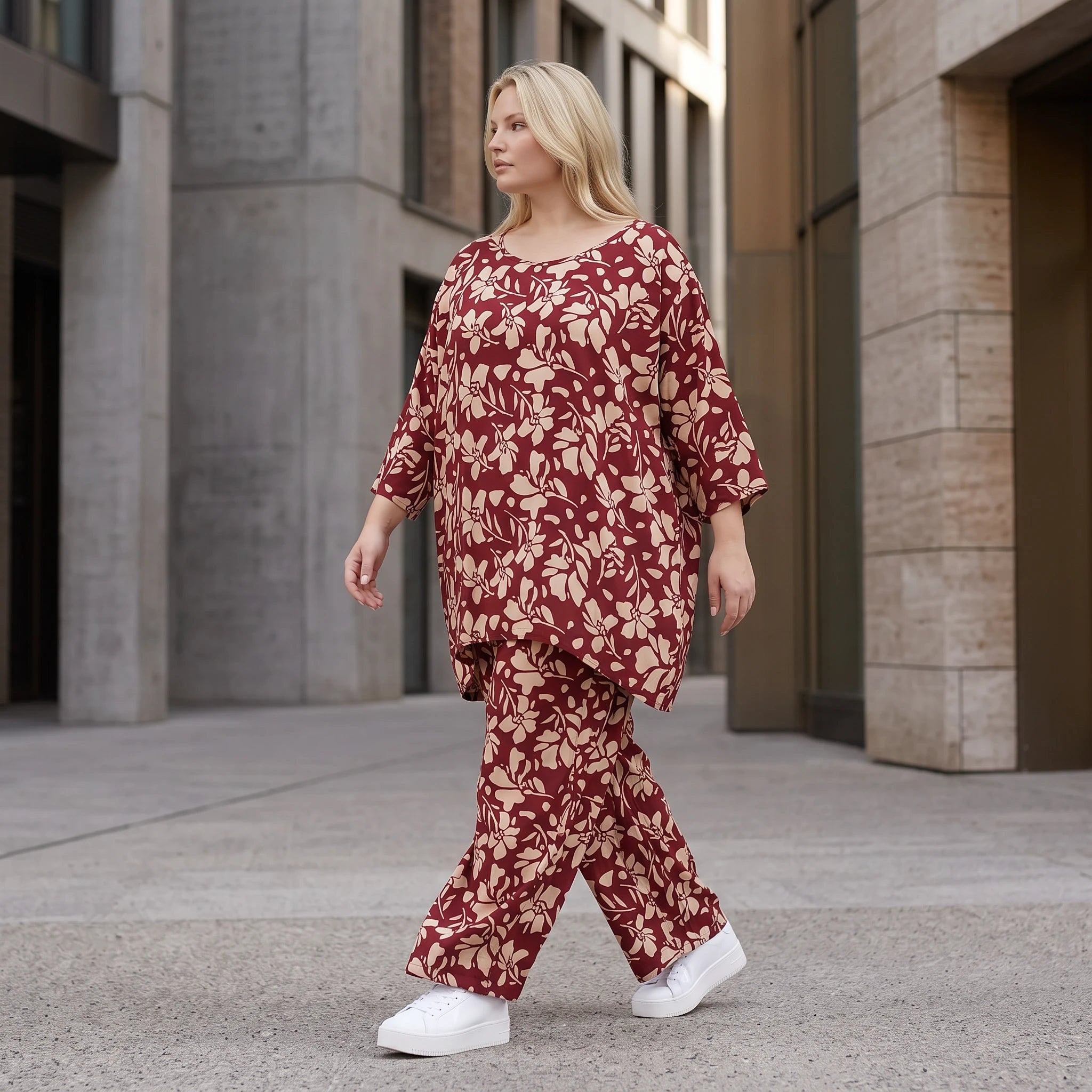 Damen Shirt Lagenlook Viskose Weinrot/Rose, A-Form, Langarm, Taschen, Oversize große Größen – AKH Fashion