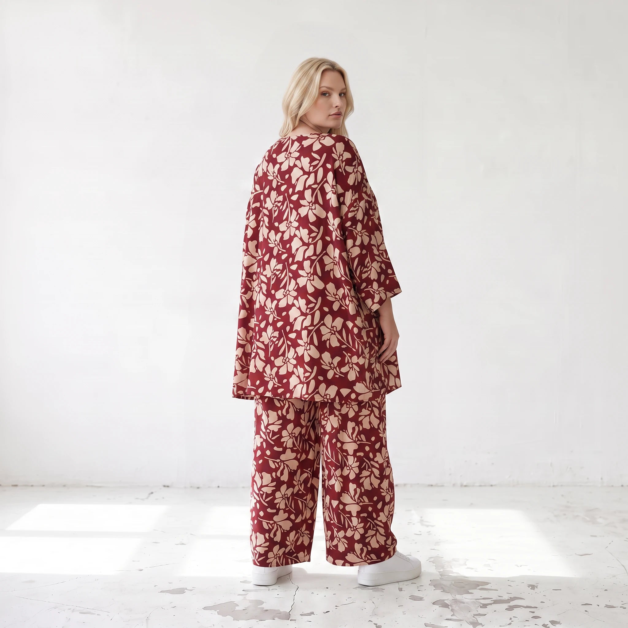 Damen Shirt Lagenlook Viskose Weinrot/Rose, A-Form, 3/4-Arm, Oversize große Größen – AKH Fashion