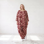 Damen Shirt Lagenlook Viskose Weinrot/Rose, A-Form, 3/4-Arm, Oversize große Größen – AKH Fashion