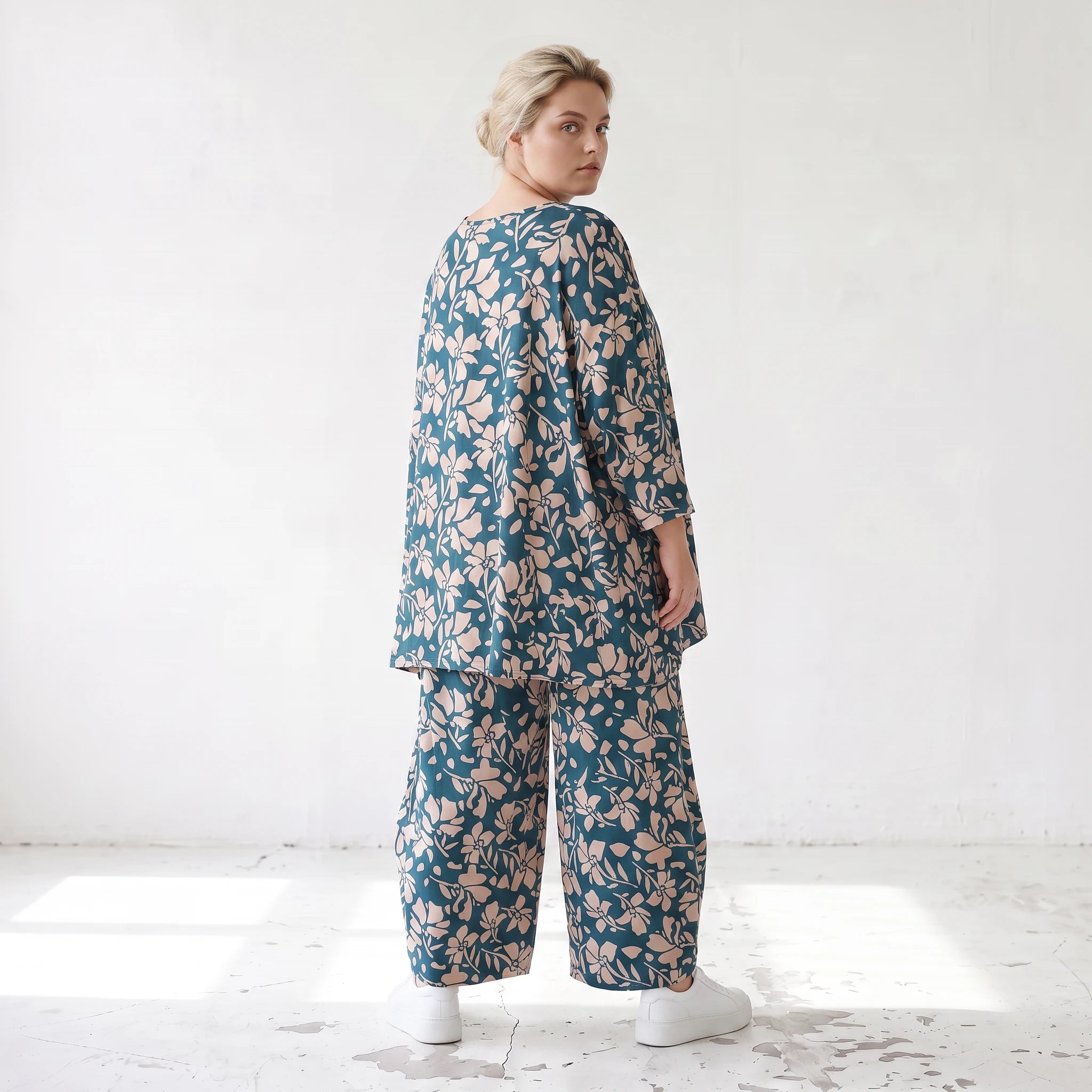 Damen Shirt Lagenlook Viskose Petrol/Rose, A-Form, 3/4-Arm, Oversize große Größen – AKH Fashion