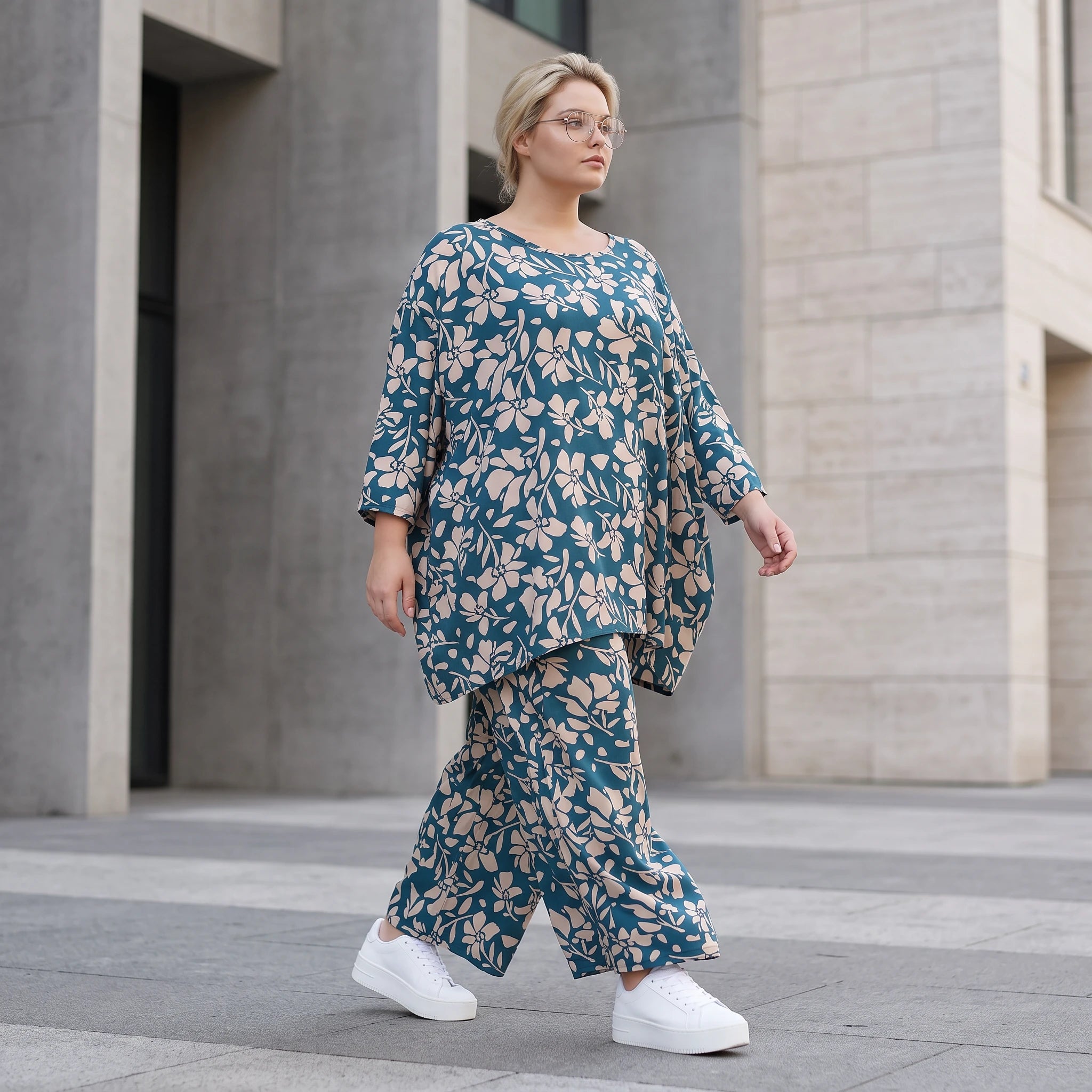 Damen Shirt Lagenlook Viskose Petrol/Rose, A-Form, 3/4-Arm, Oversize große Größen – AKH Fashion
