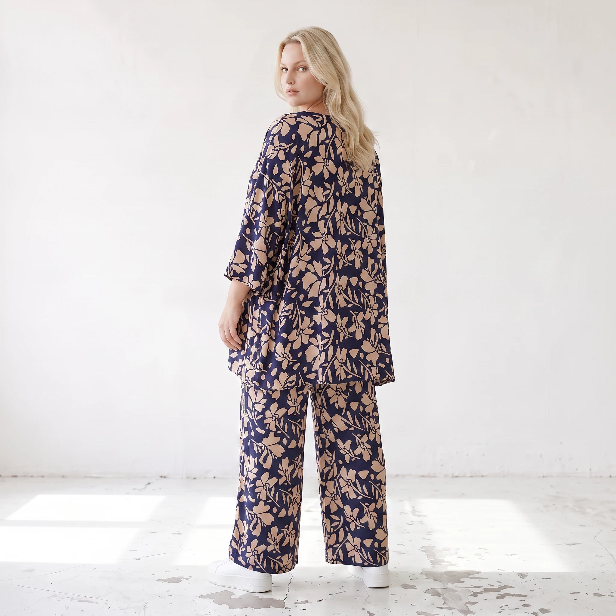 Damen Shirt Lagenlook Viskose Marine/Rose, A-Form, 3/4-Arm, Oversize große Größen – AKH Fashion