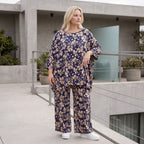 Damen Shirt Lagenlook Viskose Marine/Rose, A-Form, 3/4-Arm, Oversize große Größen – AKH Fashion
