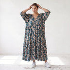 Damen Kleid Lagenlook Viskose Petrol/Rose, A-Form, 3/4-Arm, V-Ausschnitt, Oversize große Größen – AKH Fashion